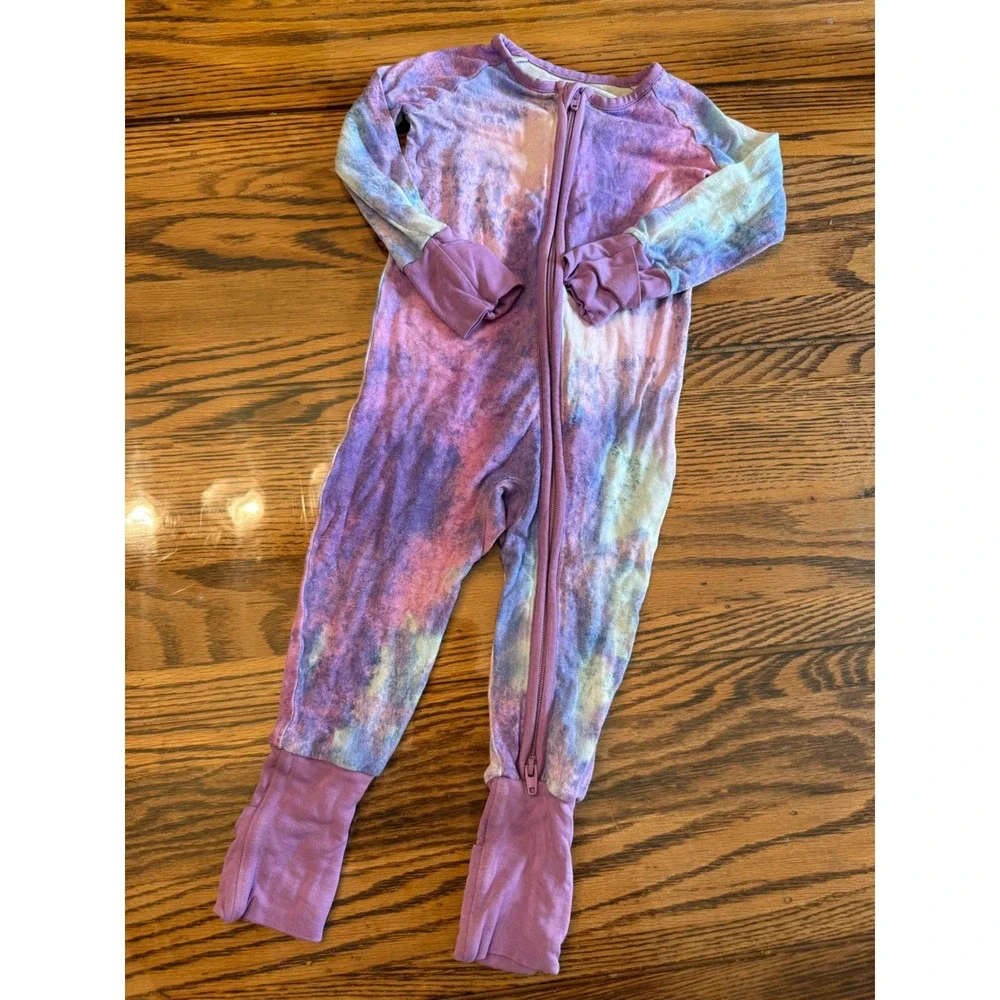 Little Sleepies Zippie Kids 3-6 Months Purple Blue Tie Dye Bamboo Romper